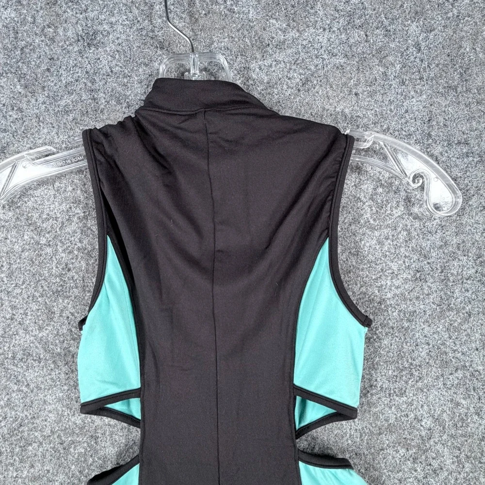 Bloch Girls Size 10 Black Teal Biketard Leotard FrontZip Cut-Out Dance Unitard